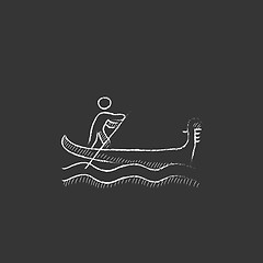 Image showing Sailor rowing boat. Drawn in chalk icon.