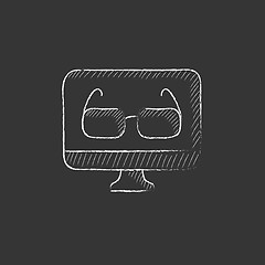 Image showing Glasses on computer monitor. Drawn in chalk icon.