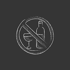 Image showing No alcohol sign. Drawn in chalk icon.