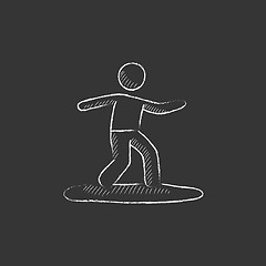 Image showing Male surfer riding on surfboard. Drawn in chalk icon.