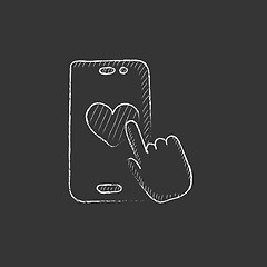 Image showing Smartphone with heart sign. Drawn in chalk icon.
