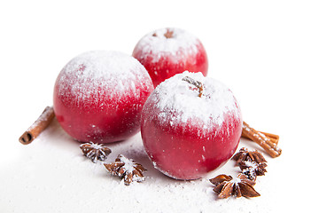 Image showing Christmas apples and spices on white background