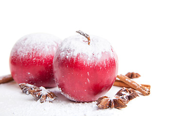 Image showing Christmas apples and spices on white background