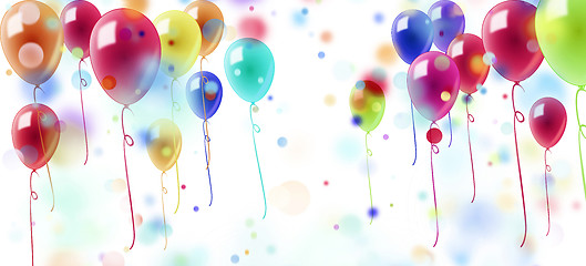 Image showing confetti and colorful balloons on white background