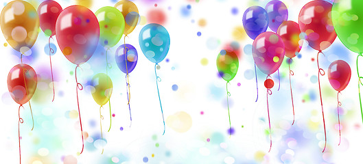 Image showing confetti and colorful balloons on white background