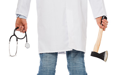 Image showing Evil medic holding a small axe and stethoscope