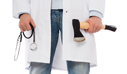 Image showing Evil medic holding a small axe and stethoscope