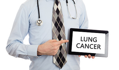 Image showing Doctor holding tablet - Lung cancer