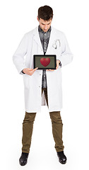 Image showing Doctor holding tablet - Red heart