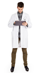 Image showing Doctor holding tablet with copy space and clipping path for the 