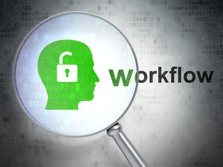 Image showing Business concept: Head With Padlock and Workflow with optical glass