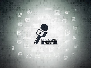 Image showing News concept: Breaking News And Microphone on Digital Data Paper background