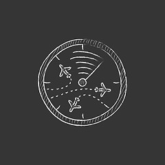 Image showing Radar screen with planes. Drawn in chalk icon.