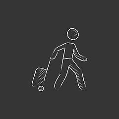 Image showing Man with suitcase. Drawn in chalk icon.