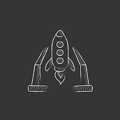 Image showing Space shuttle on take-off area. Drawn in chalk icon.