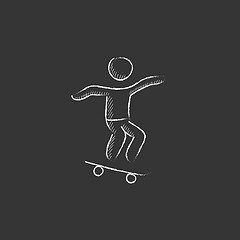 Image showing Man riding on skateboard . Drawn in chalk icon.