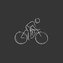 Image showing Man riding  bike. Drawn in chalk icon.