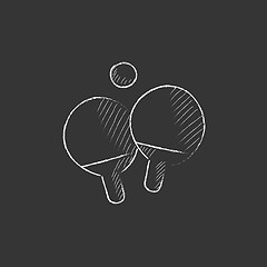 Image showing Table tennis racket and ball. Drawn in chalk icon.