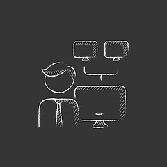 Image showing Network administrator. Drawn in chalk icon.