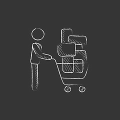 Image showing Man pushing shopping cart. Drawn in chalk icon.