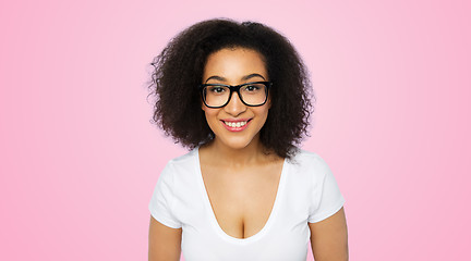 Image showing happy african woman or student girl in eyeglasses