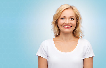 Image showing smiling woman in blank white t-shirt