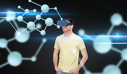 Image showing happy man in virtual reality headset or 3d glasses