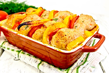Image showing Cutlets of turkey in roasting pan on napkin
