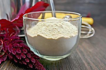 Image showing Flour amaranth in cup with sieve on board