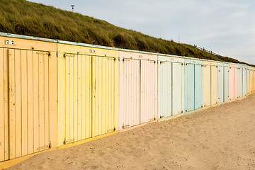 Image showing Colorful beach lockers