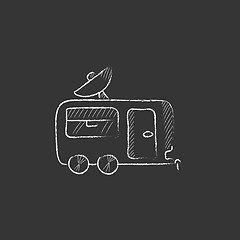 Image showing Caravan with satellite dish. Drawn in chalk icon.