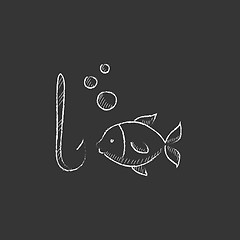 Image showing Fish with hook. Drawn in chalk icon.