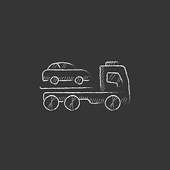 Image showing Car towing truck. Drawn in chalk icon.