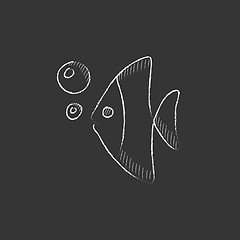 Image showing Fish under water. Drawn in chalk icon.