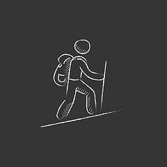 Image showing Tourist backpacker. Drawn in chalk icon.