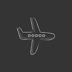 Image showing Flying airplane. Drawn in chalk icon.