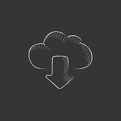 Image showing Cloud with arrow down. Drawn in chalk icon.
