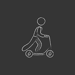 Image showing Man riding kick scooter. Drawn in chalk icon.