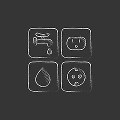 Image showing Utilities signs electricity and water. Drawn in chalk icon.