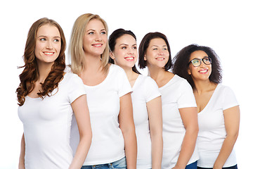 Image showing group of happy different women in white t-shirts