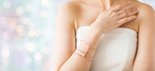 Image showing close up of beautiful woman with ring and bracelet