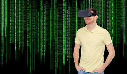 Image showing happy man in virtual reality headset or 3d glasses