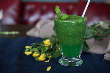 Image showing Healthy organic green smoothie