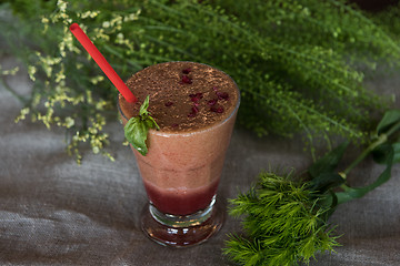 Image showing raspberry smoothie with basil