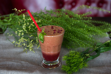 Image showing raspberry smoothie with basil