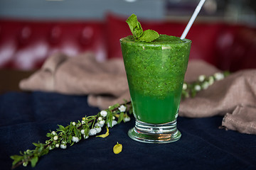 Image showing Healthy organic green smoothie