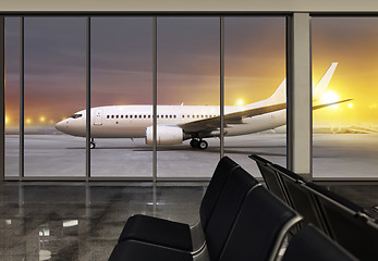 Image showing window in airport at night