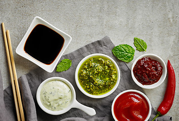 Image showing bowls of various sauces