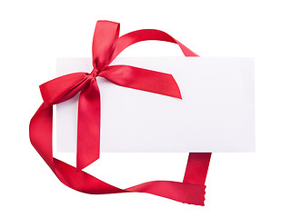 Image showing Card note with red ribbon on white background