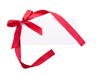 Image showing Card note with red ribbon on white background